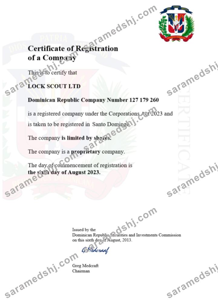 Dominican Republic  certificate of registration Word and PDF template